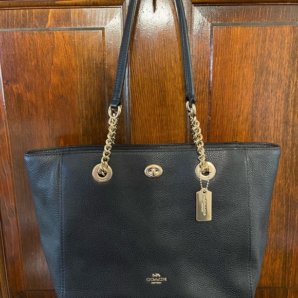 Coach Black Tote with Gold Chain Accents - Picture 1 of 4